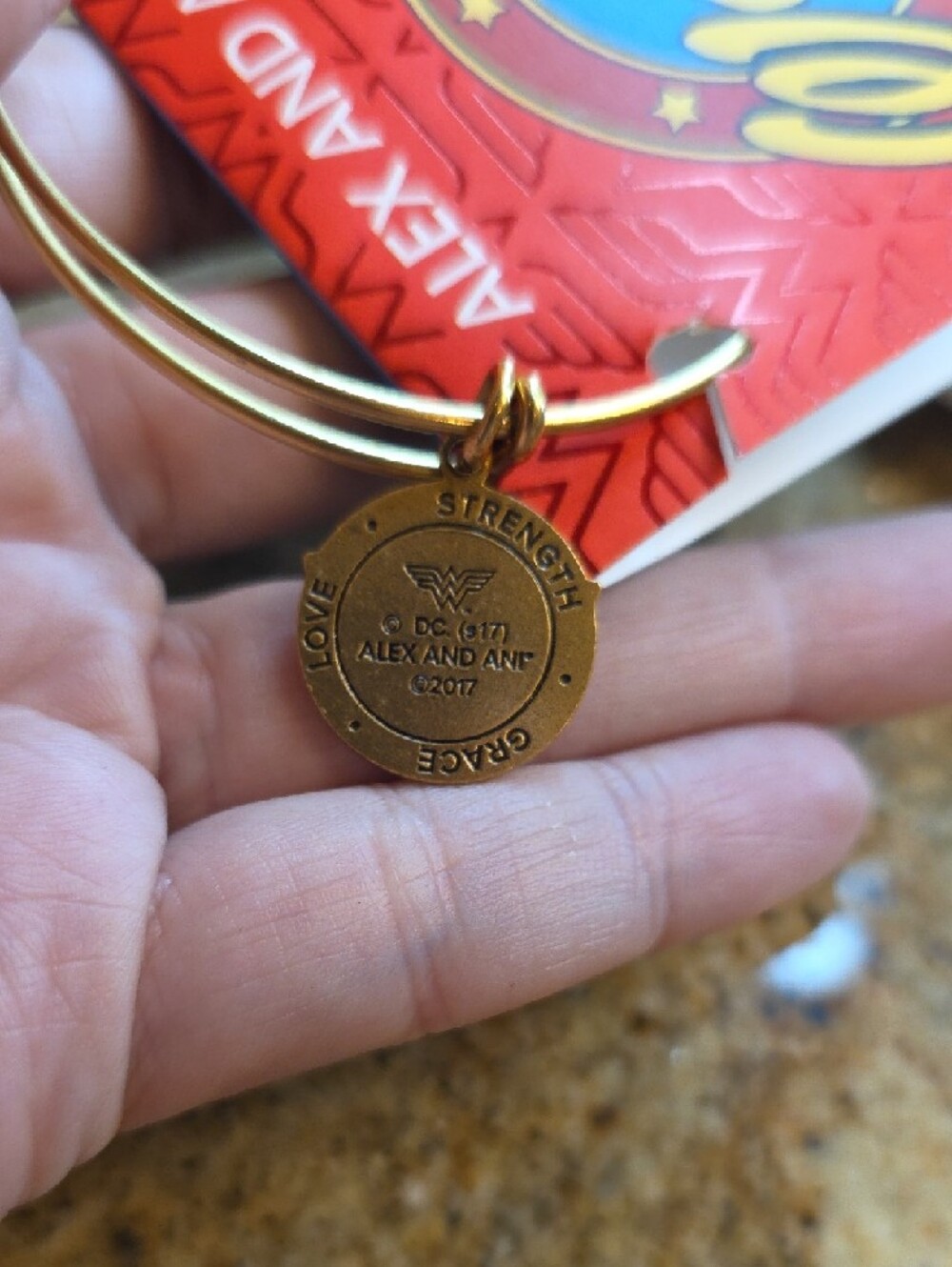 Alex and Ani Gold Wonder Woman Enamel Charm Bangle - Blue, Red - Picture 5 of 5
